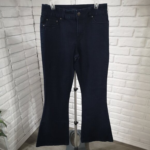 Liquid X Jeans Ladies Size 15/16 Dark Wash Flare Legs Blue Jeans - Picture 1 of 15